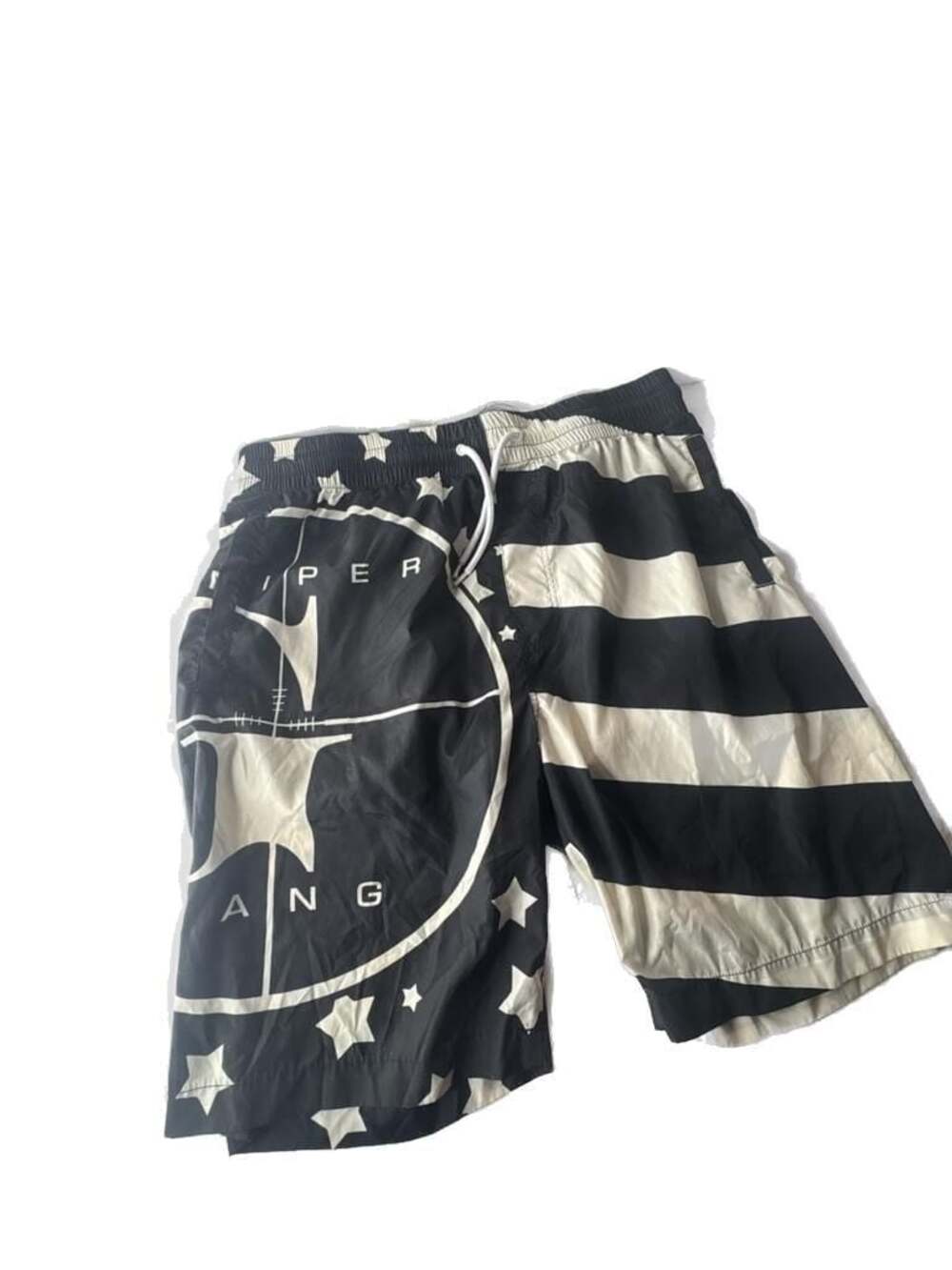 Sniper Gang Stars and Stripes Black and White Swim Trunks
